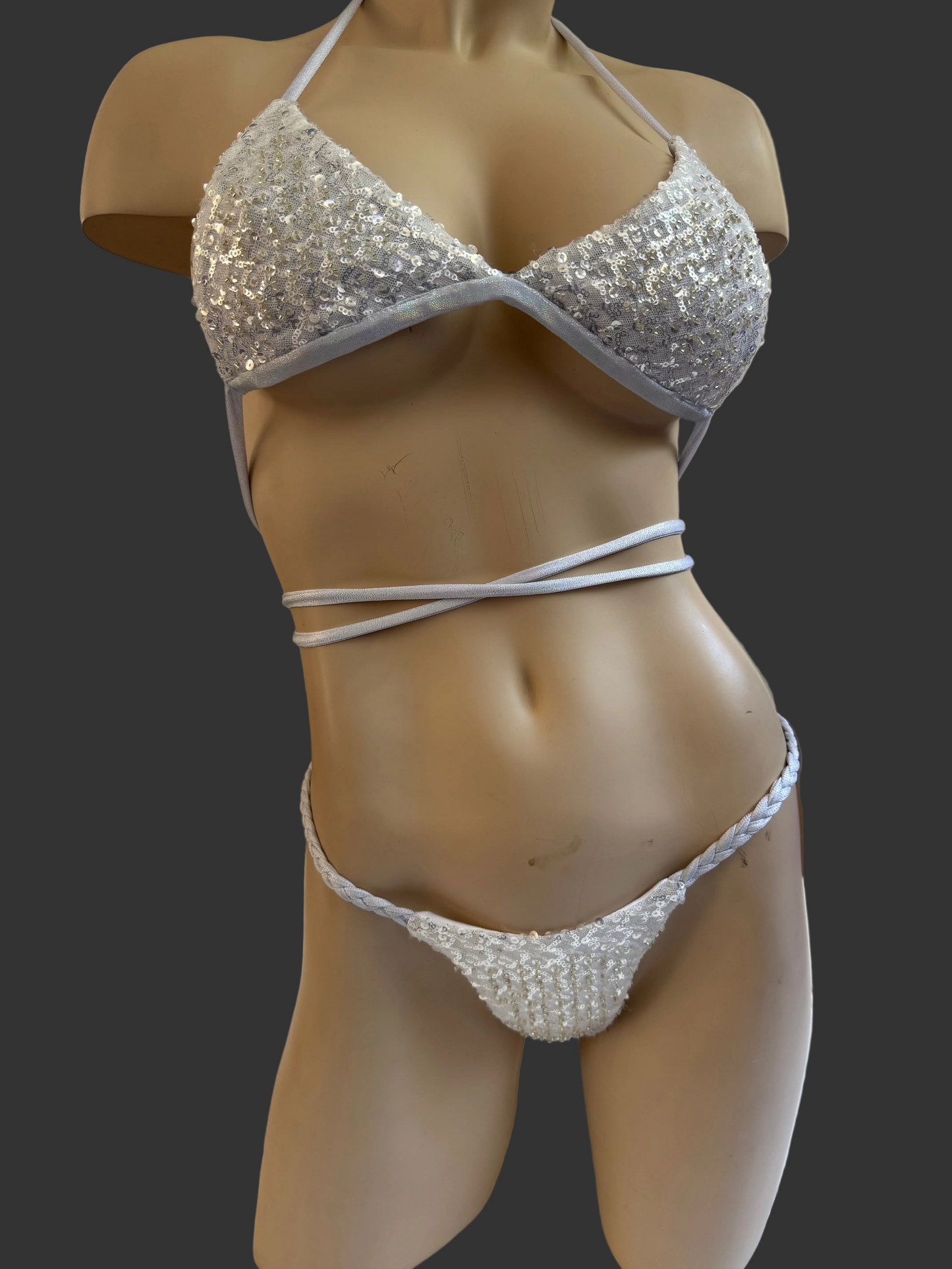 White beaded Sequins Bikini