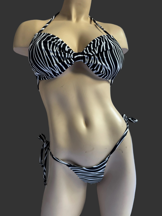 Zebra bow top with thong bottoms